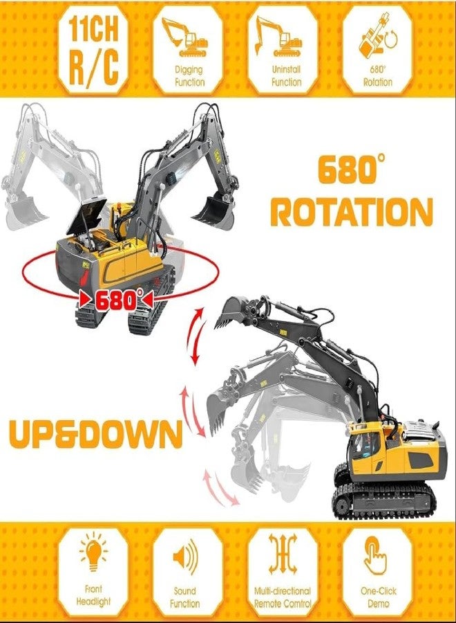 JOYJAY Remote Control Excavator Toy for 6-12 yr Boys,Birthday Gifts for Kids 4-7 8 9 10 11 Year Old, RC Construction Toys with Metal Shovel, Lights, Sounds 2.4Ghz - Image 5